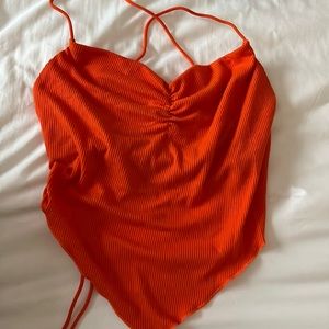 Orange shein tie back top